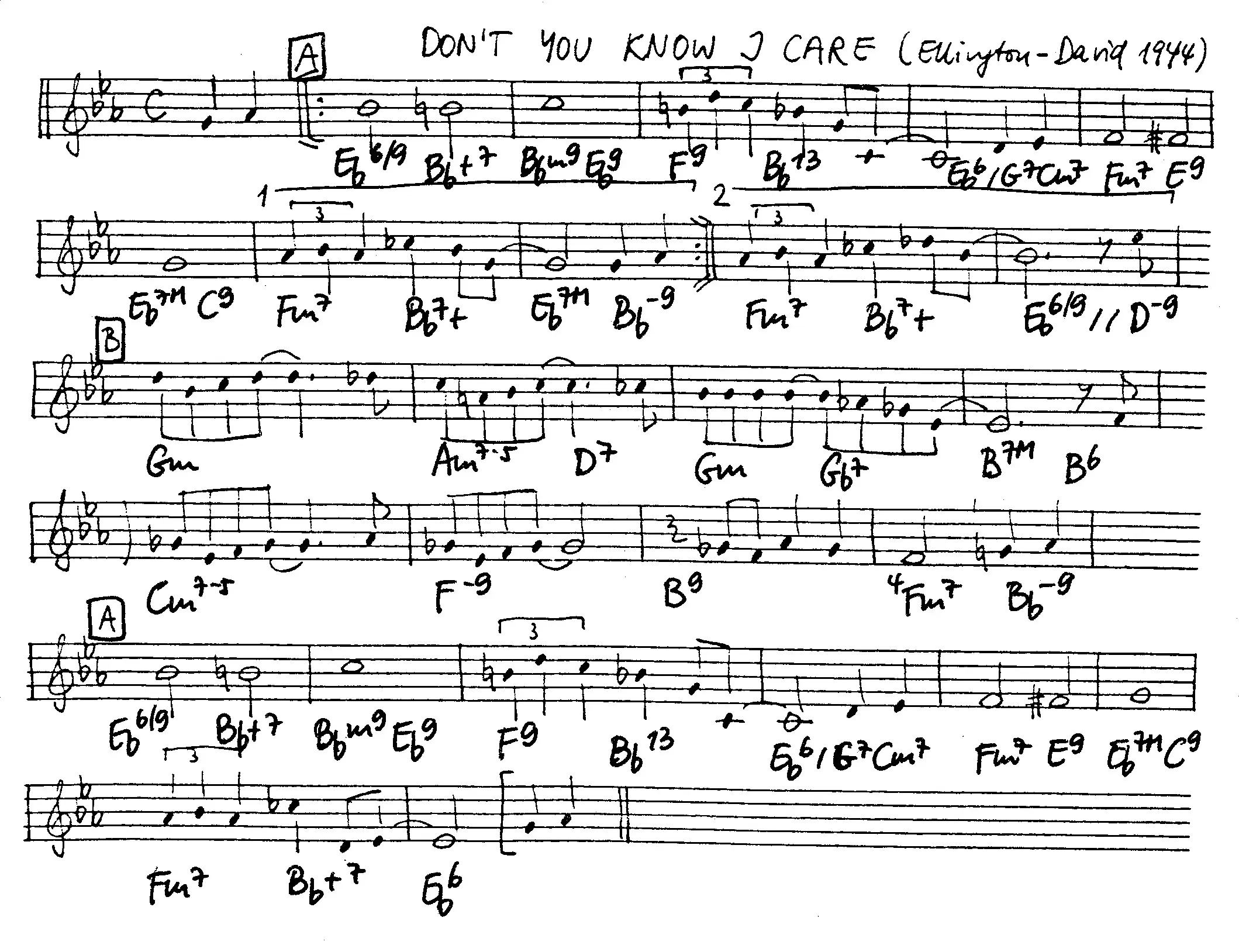 don't you know i care free jazz leadsheet - Courtesy of the Jungle Jazz Band